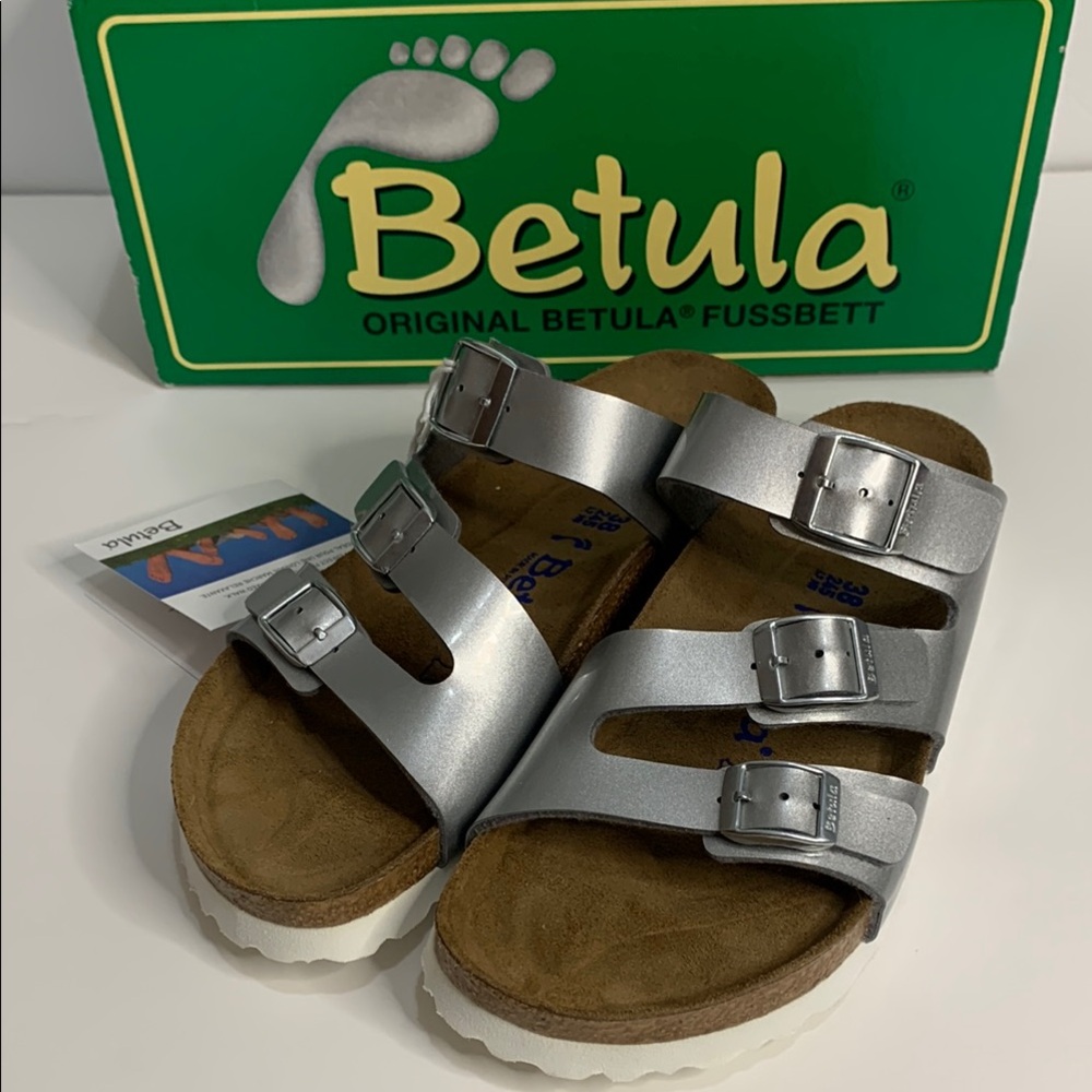Betula by Birkenstock Silver Sandals with Adjustable Straps